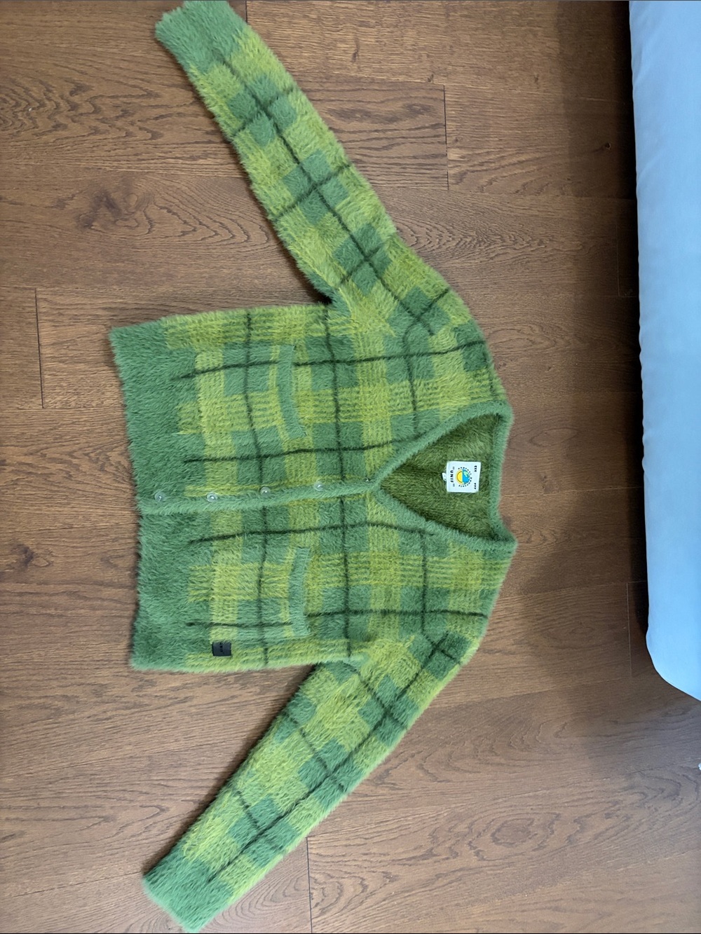 UNIF Green Plaid Fuzzy Cardigan
